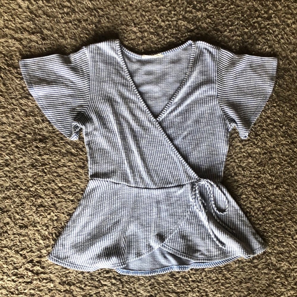 Blue & White Stripe V-Neck Shirt